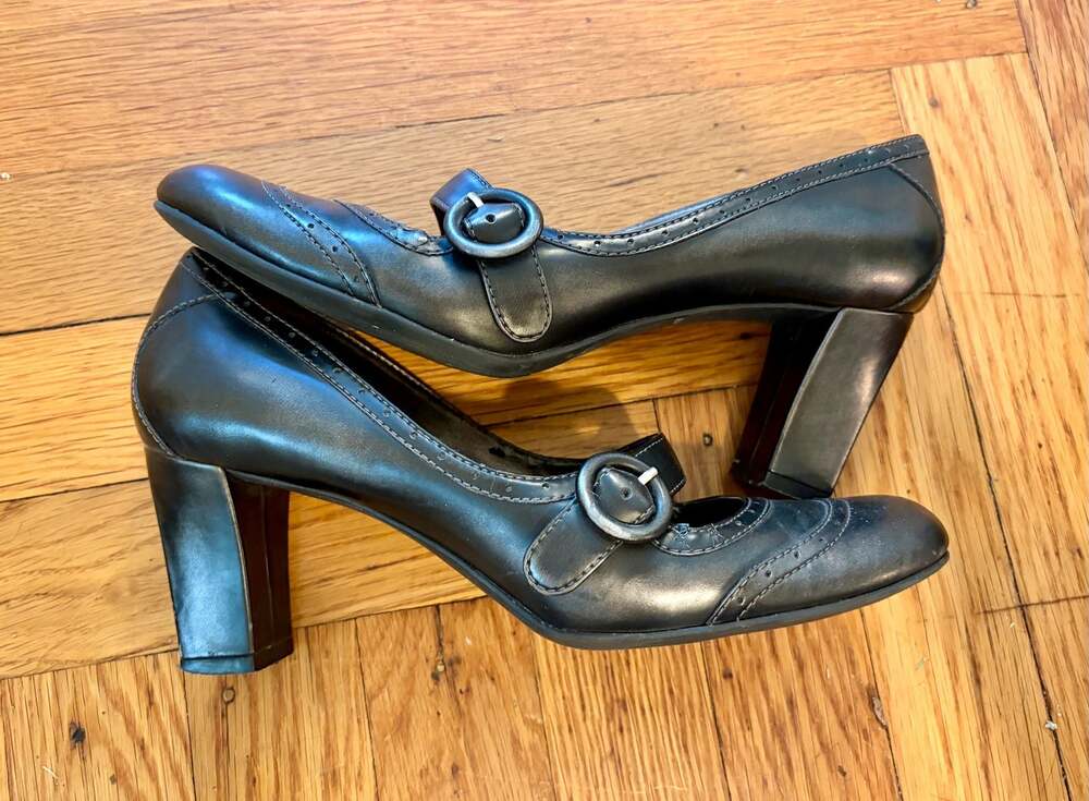 Nickels Soft Black Faux Leather Buckle Mary Jane 3-Inch Heels Shoes 8M Vintage